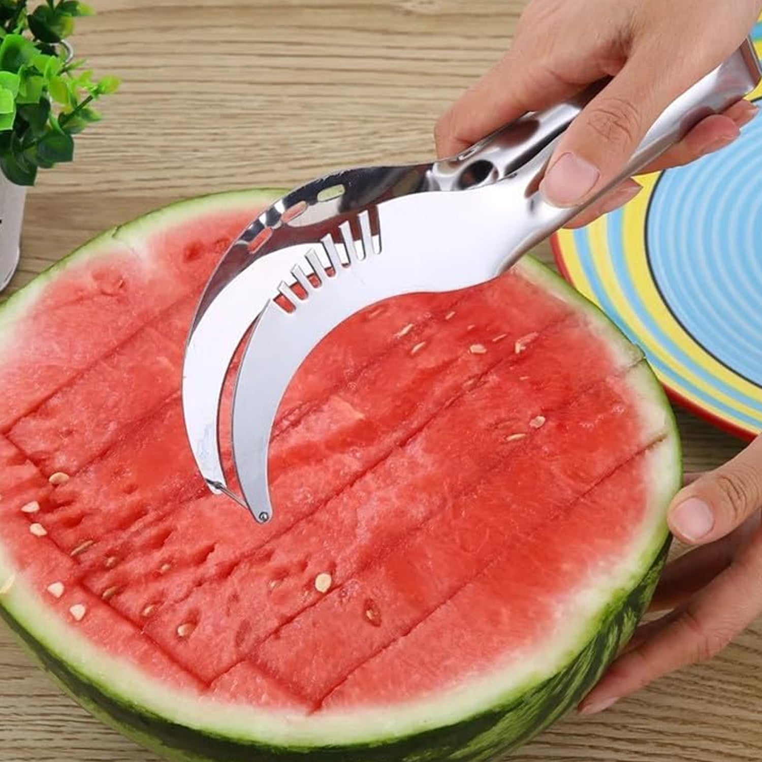 3in1 Stainless Steel Watermelon Cantaloupe Slicer Knife, Corer Fruit, Vegetable Tools Kitchen (1 Pc) 3in1 Stainless Steel Watermelon Cantaloupe Slicer Knife, Corer Fruit, Vegetable Tools Kitchen (1 Pc)